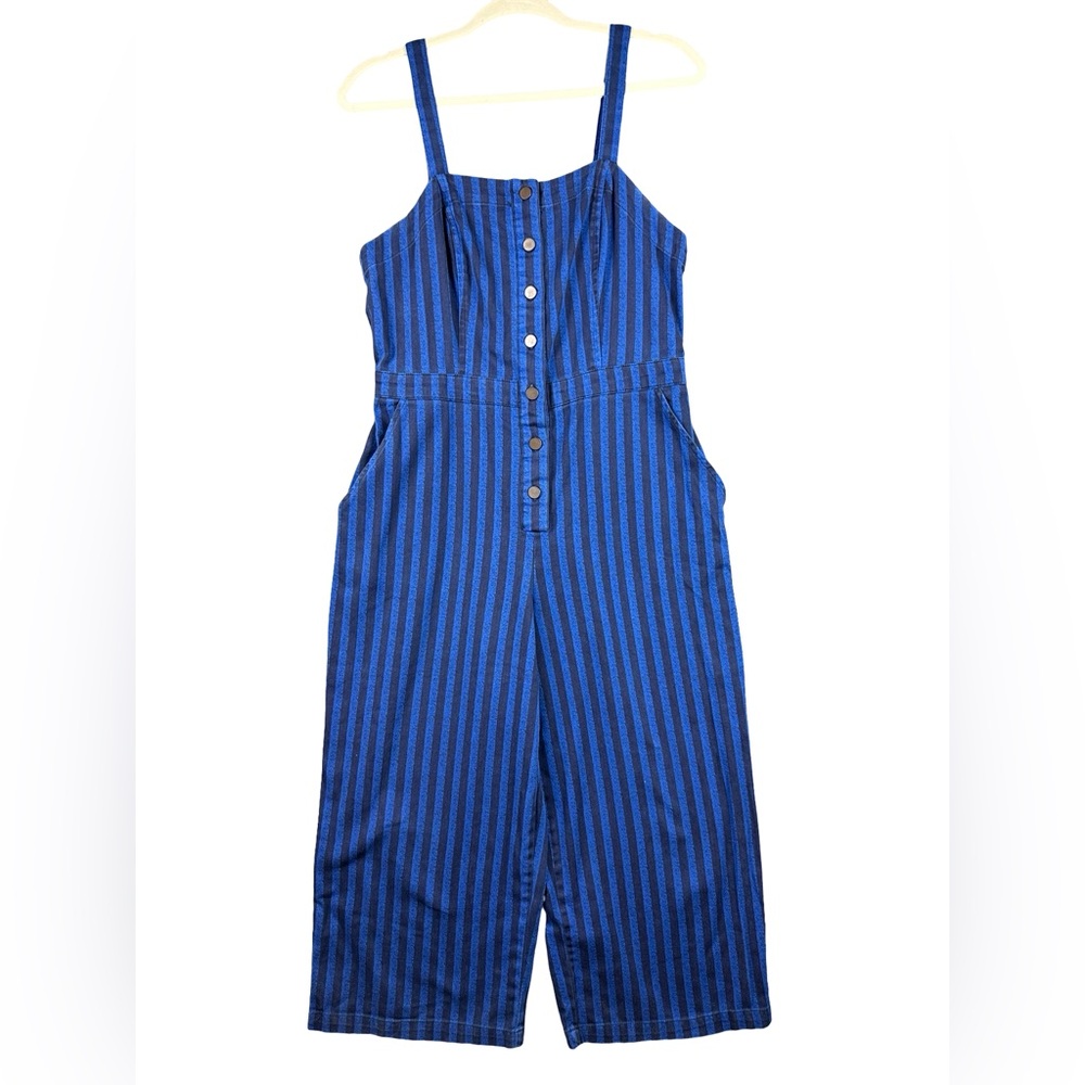 Wild Fable Blue Striped Cotton Button Front Sleeveless Artsy Jumpsuit Size S